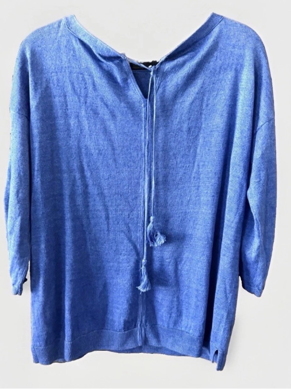 Talbots 100% linen Lightweight Sweater Blue Tassel size large petite